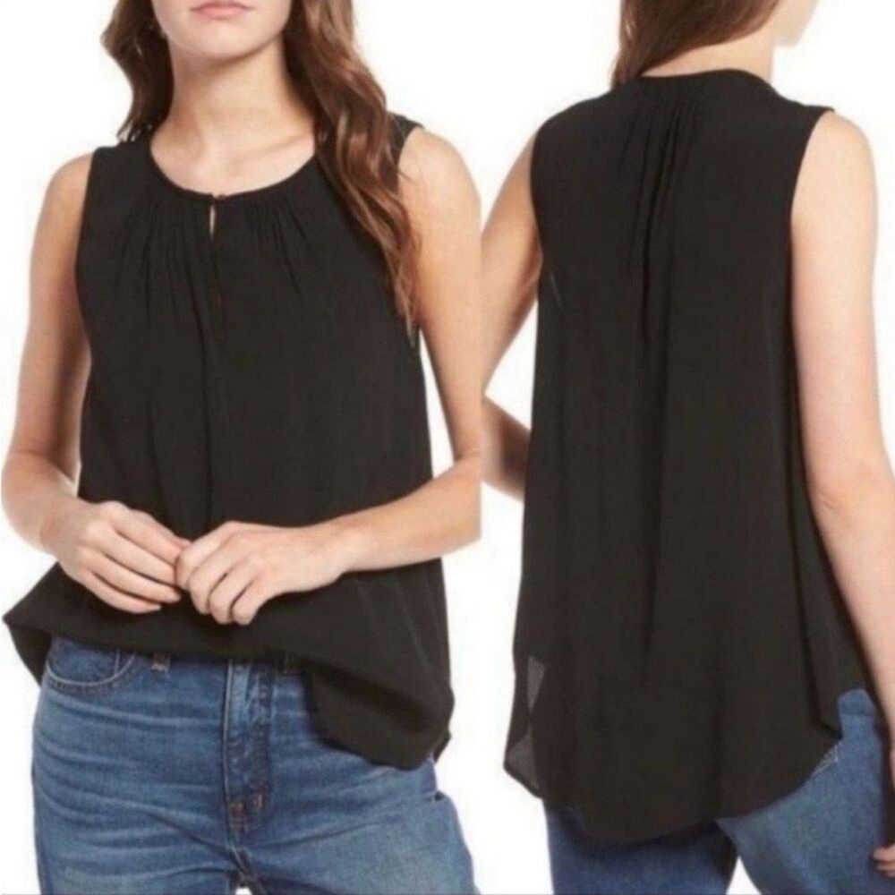 NWOT Madewell Blouse Black‎ Sleeveless Gathered Neckline Keyhole Top-S OLDSTOCK